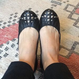 J Crew Black Leather Studded Ballet Flats - Size 8
